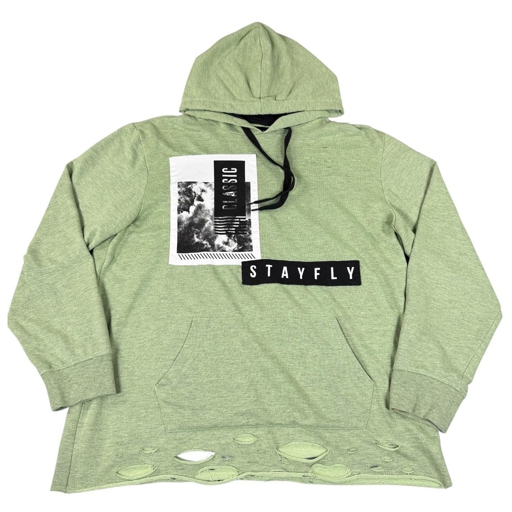 Five By Five Masterpiece Men's XL Stay Fly Green Distressed Pullover Hoodie